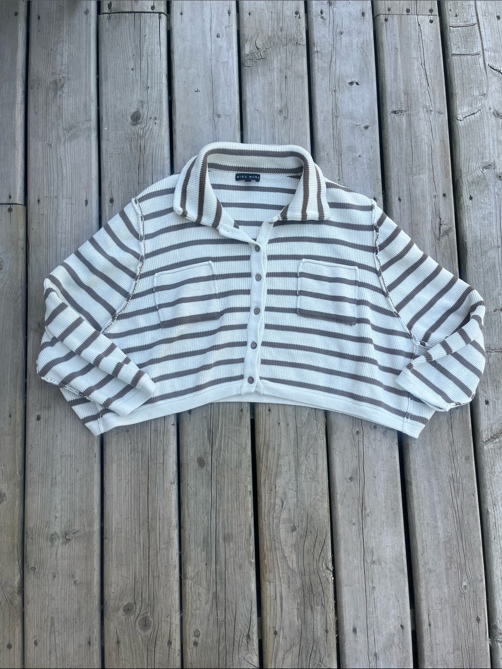 Miou Muse Striped Button-Front Cropped Cardigan - Size Small